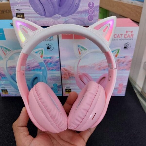 Hoco W42 - Casque Bluetooth 5.3 avec Éclairage RGB - Rose