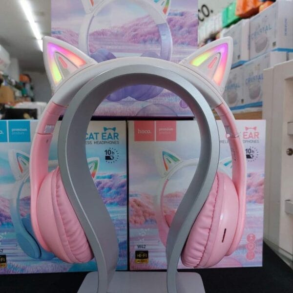 Hoco W42 - Casque Bluetooth 5.3 avec Éclairage RGB - Rose – Image 2