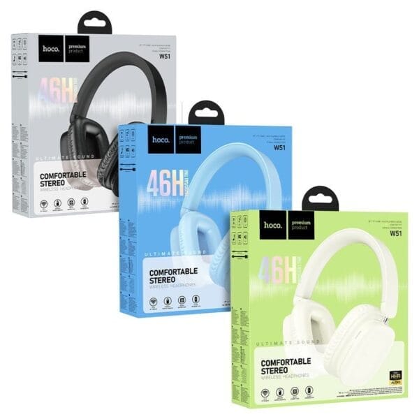 Hoco W51 - Casque Bluetooth 5.3, Aux, TF Card avec 46h d'écoute Non-Stop – Bleu – Image 6