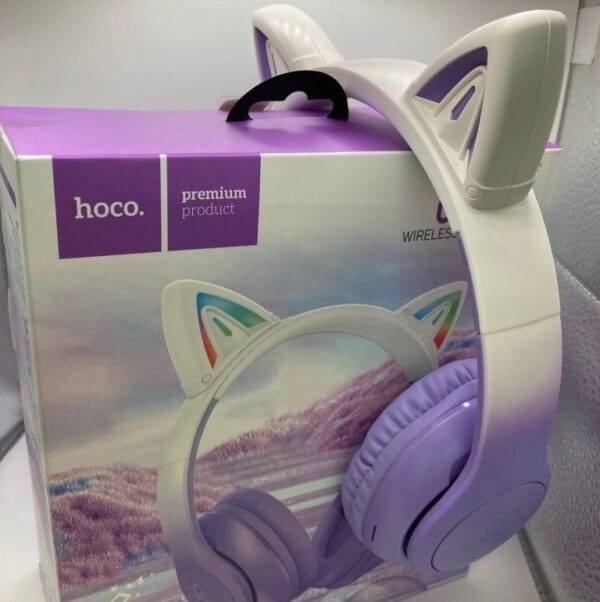 Hoco W42 - Casque Bluetooth 5.3 avec Éclairage RGB - Mauve – Image 11