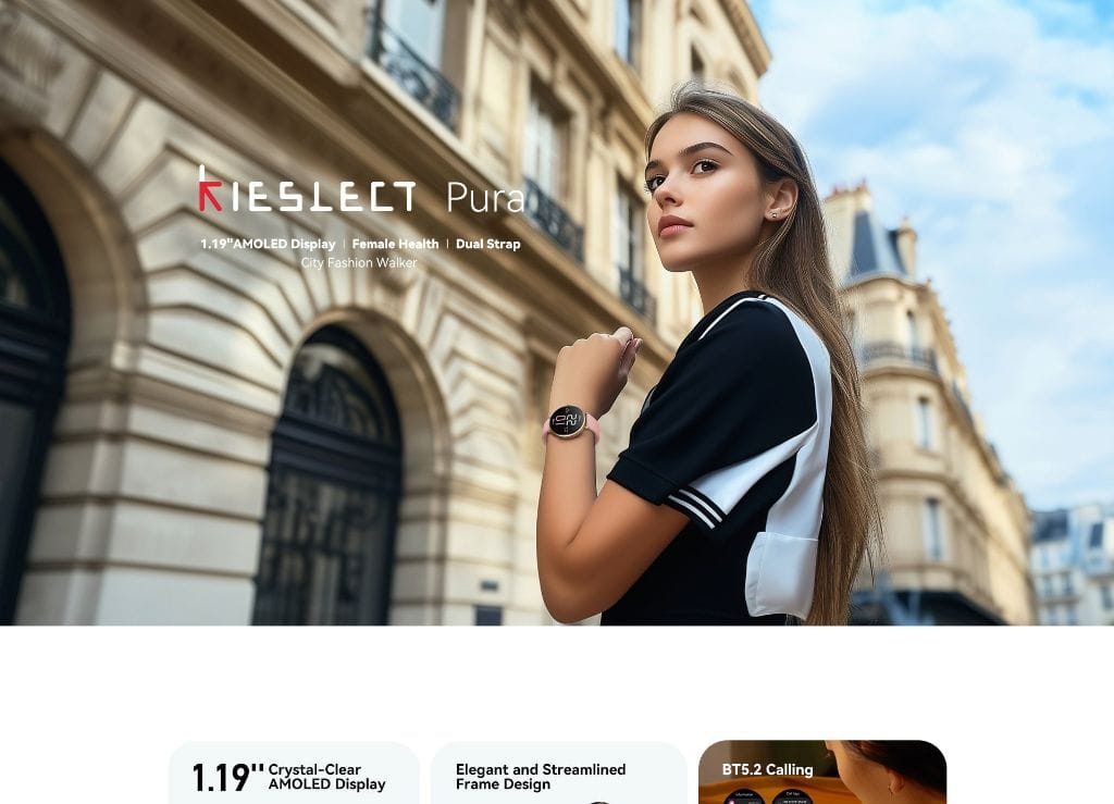 Kieslect Lady Smart Watch Pura - Écran AMOLED 1,19 pouce avec 2 Bracelets Kieslect Lady Smart Watch Pura - Écran AMOLED 1,19 pouce avec 2 Bracelets