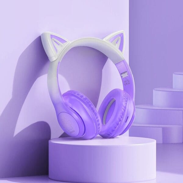 Hoco W42 - Casque Bluetooth 5.3 avec Éclairage RGB - Mauve – Image 4