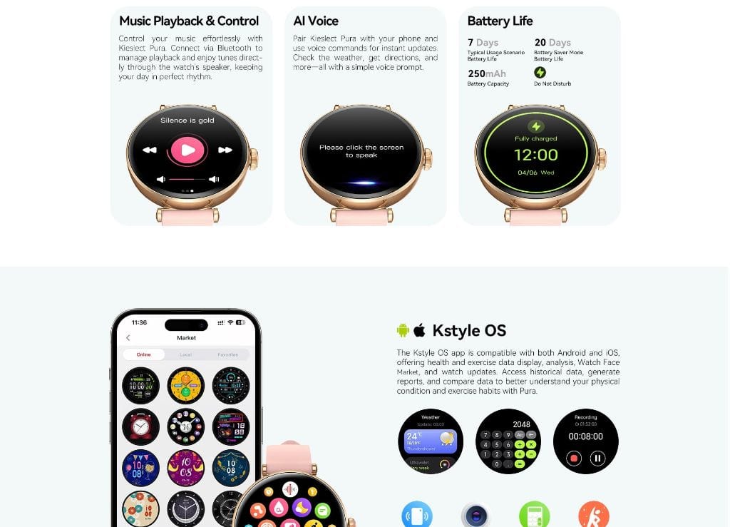 Kieslect Lady Smart Watch Pura - Écran AMOLED 1,19 pouce avec 2 Bracelets Kieslect Lady Smart Watch Pura - Écran AMOLED 1,19 pouce avec 2 Bracelets