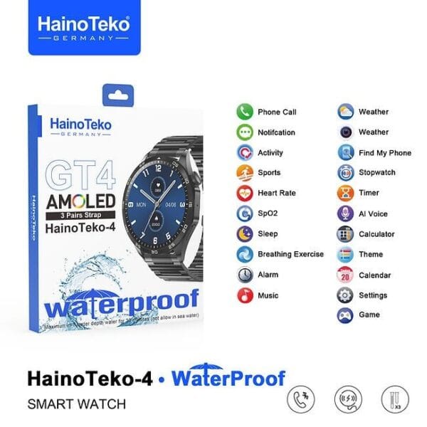HainoTeko-4 GT4 Waterproof - Smartwatch Réel Waterproof Écran HD IPS AMOLED – Image 8