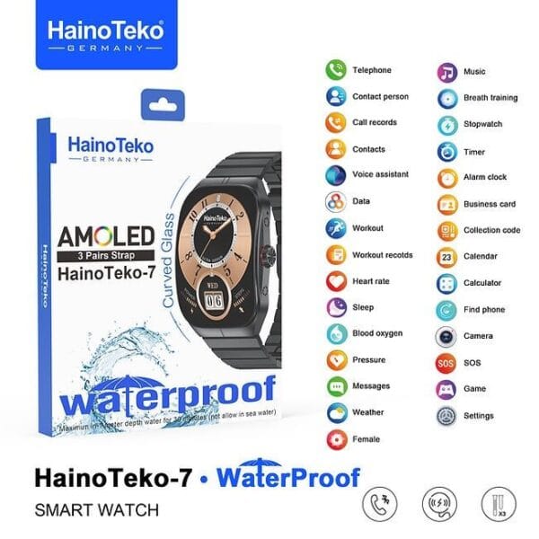 HainoTeko-7 - Smart Watch Waterproof Écran AMOLED avec Verre Courbé