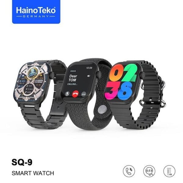 HainoTeko SQ-9 - Smartwatch Ecran Amoled avec 3 Bracelets - Noir