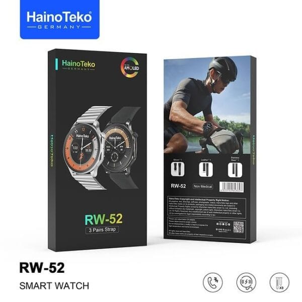 HainoTeko RW-52 - Smart Watch Ecran Amoled HD avec 3 Bracelets - Noir – Image 2