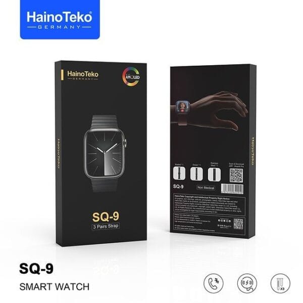HainoTeko SQ-9 - Smartwatch Ecran Amoled avec 3 Bracelets - Noir – Image 3