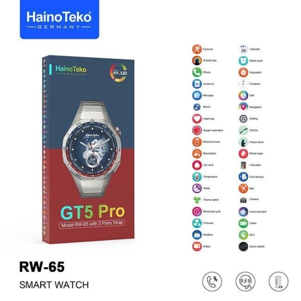 HainoTeko GT5 PRO ( RW-65 ) - Smart Watch Amoled avec 3 Paires de Bracelets – Image 2