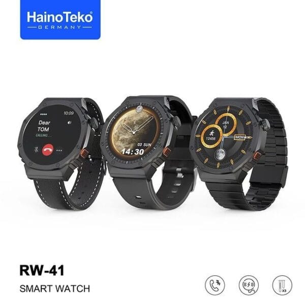 HainoTeko RW-41 - Smart Watch Écran AMOLED avec 3 Bracelets - Noir