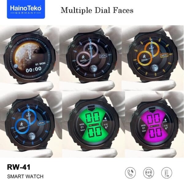 HainoTeko RW-41 - Smart Watch Écran AMOLED avec 3 Bracelets - Noir – Image 4