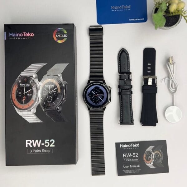 HainoTeko RW-52 - Smart Watch Ecran Amoled HD avec 3 Bracelets - Noir