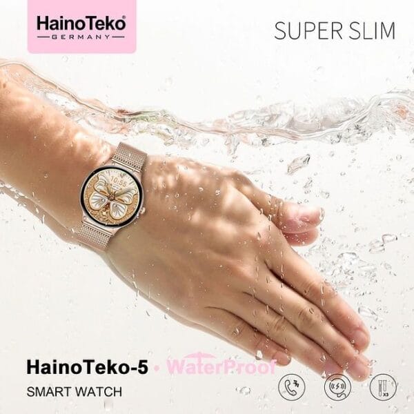 HainoTeko-5 Waterproof - Smart Watch AMOLED for Ladies - Golden Edition – Image 4