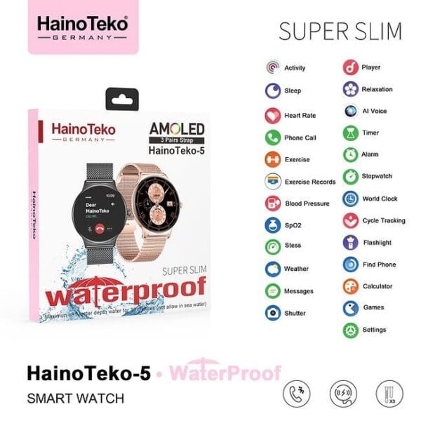 HainoTeko-5 Waterproof - Smart Watch AMOLED for Ladies - Golden Edition – Image 3