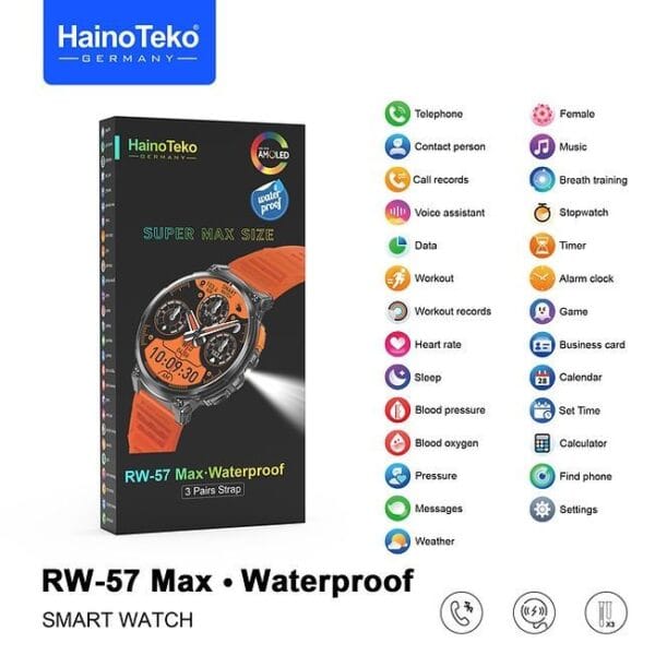 HAINOTEKO RW-57 Max - Smartwatch Waterproof Ecran Amoled avec Lampe Torche – Image 13