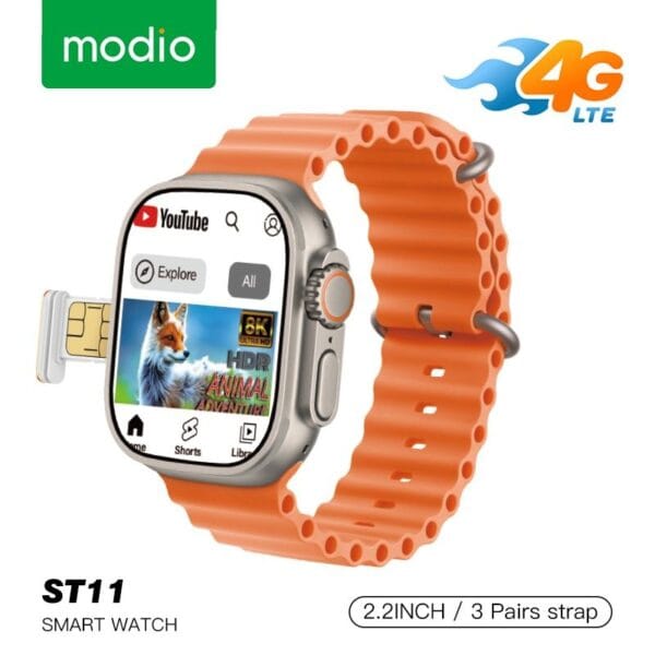 Modio 4G ST11 4/64 GB - Smartwatch 4G avec Carte SIM, WIFI, GPS, Bluetooth