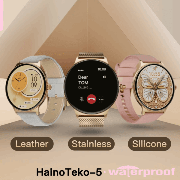 HainoTeko-5 Waterproof - Smart Watch AMOLED for Ladies - Golden Edition – Image 8