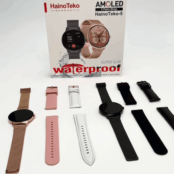 HainoTeko-5 Waterproof - Smart Watch AMOLED for Ladies - Golden Edition – Image 2