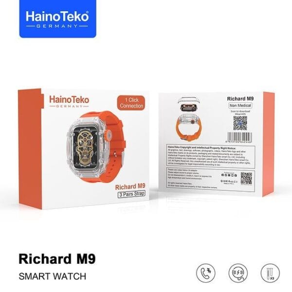 HainoTeko Richard M9 - Smartwatch Bluetooth Écran AMOLED HD avec 3 Paires de Bracelets – Image 9