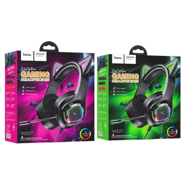 HOCO W107 Cute Cat - Casque Gaming avec Oreilles de Chat Lumineuses