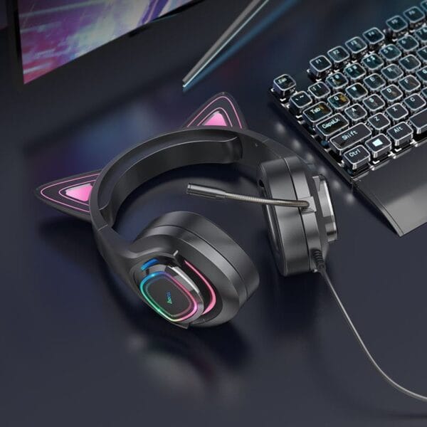 HOCO W107 Cute Cat - Casque Gaming avec Oreilles de Chat Lumineuses – Image 17
