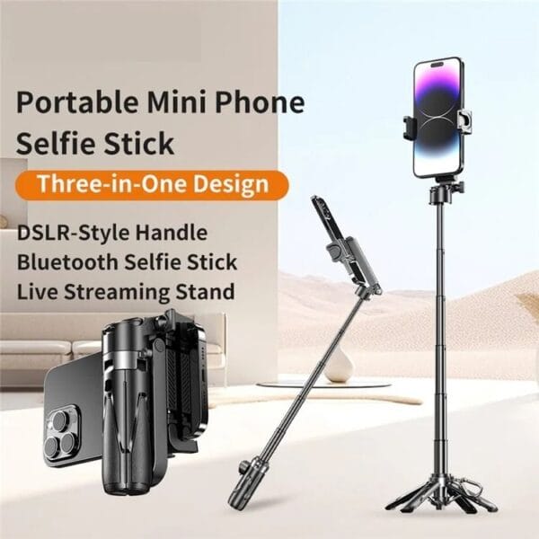 P15 Mini Trépied Selfie Stick 3-en-1 avec Télécommande