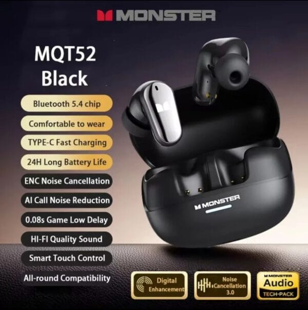 Monster MAXSTAR MQT52 – Écouteurs Bluetooth 5.4 avec Son Cinéma 3D, IA ENC – Image 7