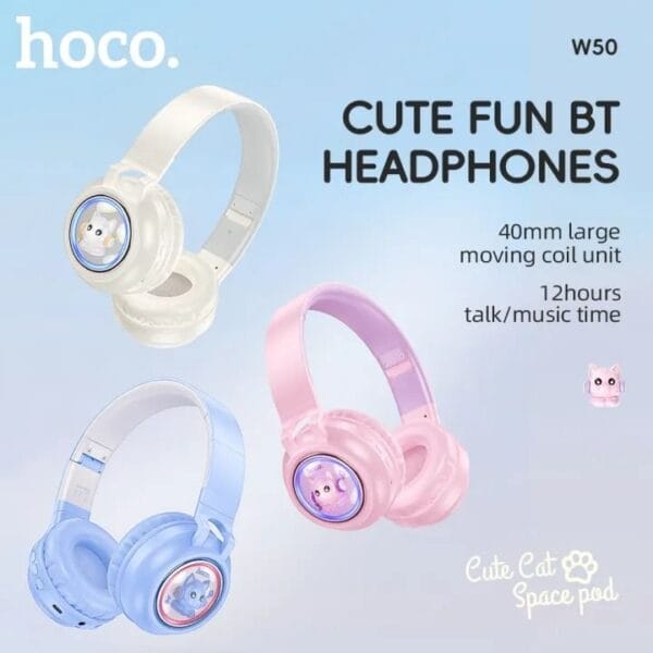 Hoco W50 Cute Fun - Casque Bluetooth 5.3 Pliable avec RGB