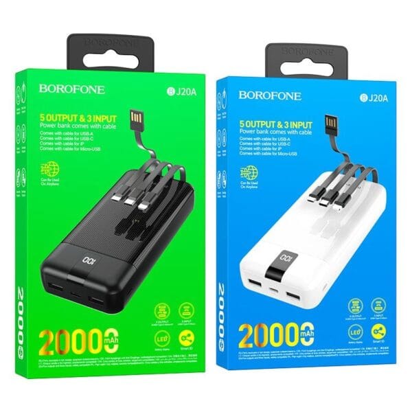 Hoco BOROFONE BJ20A – Power Bank 20000mAh avec Câbles Intégrés