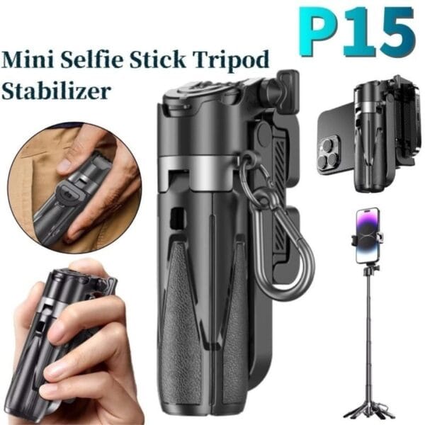 P15 Mini Trépied Selfie Stick 3-en-1 avec Télécommande – Image 3