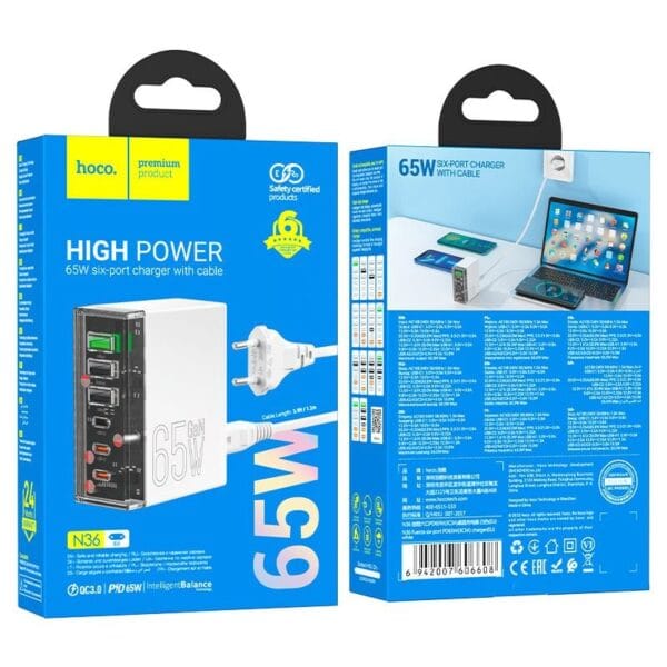 Hoco N36 Fuerza – Station de Charge GaN 65W avec 6 Ports