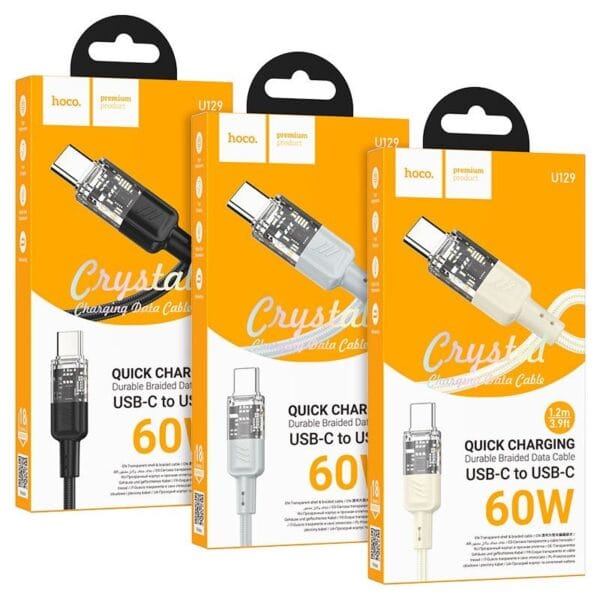 Hoco U129 Spirit – Câble de Charge Rapide 60W Type-C vers Type-C (1.2m)