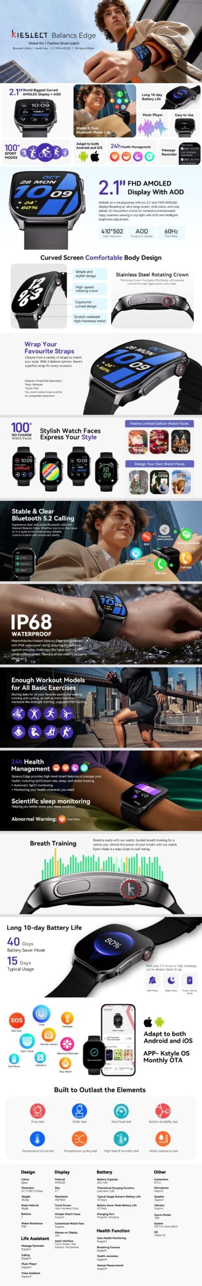 Kieslect Balancs Edge - Smartwatch Écran AMOLED FHD Incurvé 2.01 pouces Kieslect Balancs Edge - Smartwatch Écran AMOLED FHD Incurvé 2.01 pouces