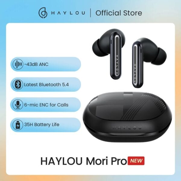 Xiaomi HAYLOU Mori Pro ANC - Écouteurs Bluetooth 5.4 avec 6 Micros ENC