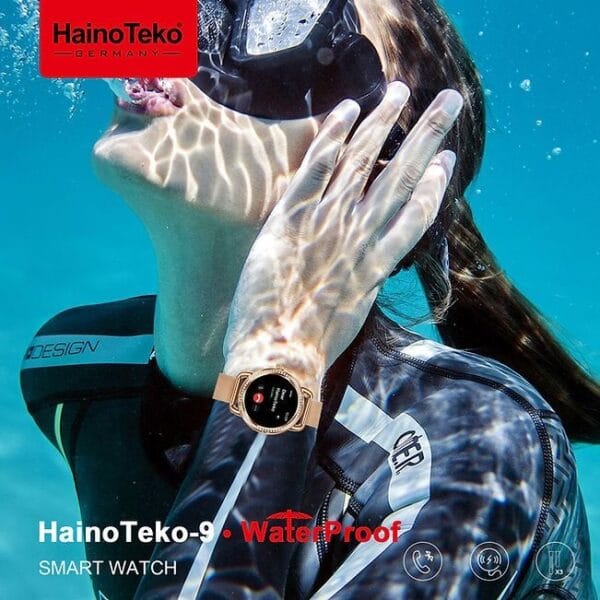 HainoTeko-9 Waterproof – Smart Watch AMOLED for Ladies – Golden Edition – Image 3
