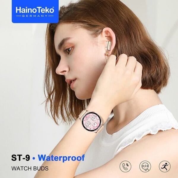 HainoTeko ST-9 Buds Waterproof – Écouteurs Bluetooth + Smart Watch AMOLED for Ladies – Image 3