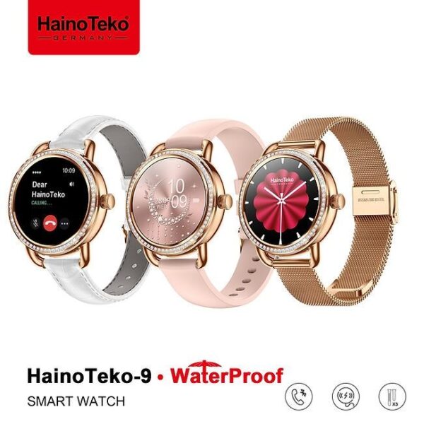 HainoTeko-9 Waterproof – Smart Watch AMOLED for Ladies – Golden Edition