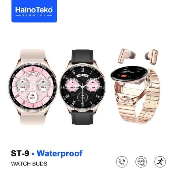 HainoTeko ST-9 Buds Waterproof – Écouteurs Bluetooth + Smart Watch AMOLED for Ladies – Image 2