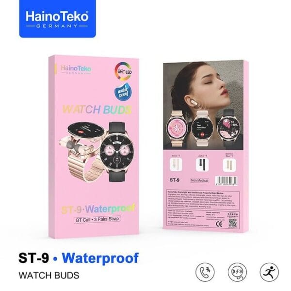 HainoTeko ST-9 Buds Waterproof – Écouteurs Bluetooth + Smart Watch AMOLED for Ladies – Image 7