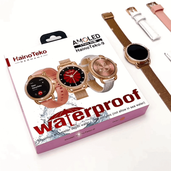 HainoTeko-9 Waterproof – Smart Watch AMOLED for Ladies – Golden Edition – Image 8