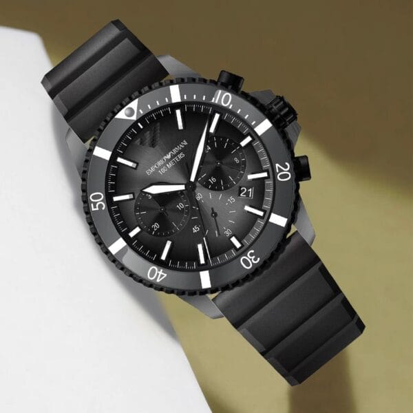 Emporio Armani Diver - Montre Chronographe 10 ATM pour Homme - Noir – Image 2