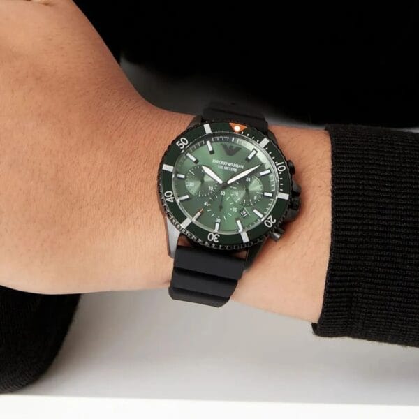 Emporio Armani Diver - Montre Chronographe 10 ATM pour Homme - Vert – Image 9