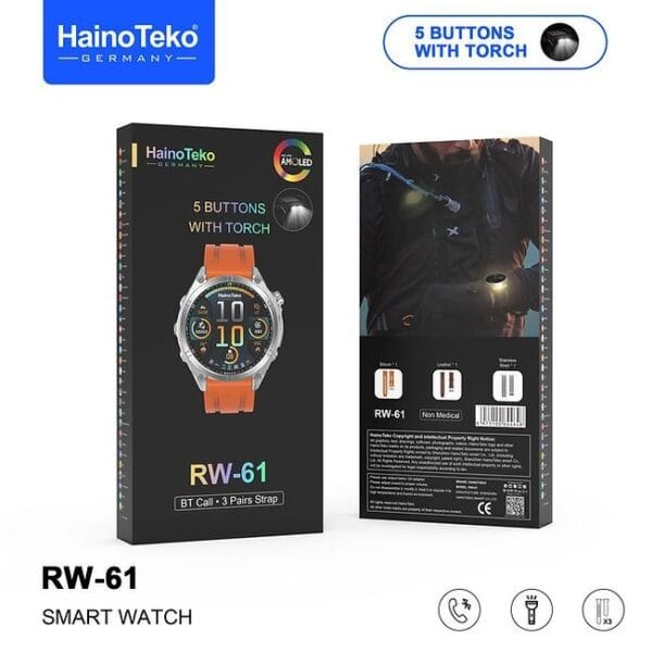 HainoTeko RW-61 - Smart Watch Amoled avec Lampe Torche
