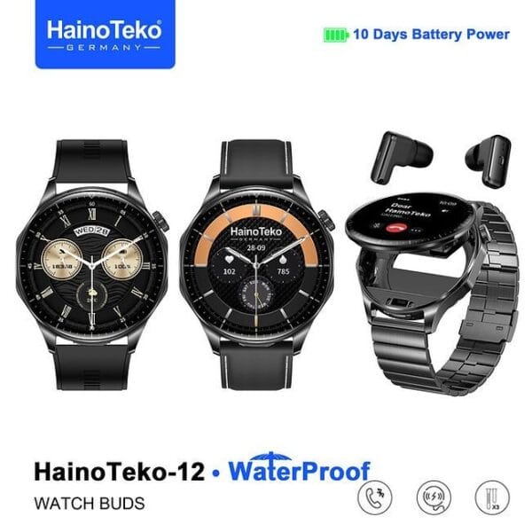 HainoTeko-12 Watch Buds – Smartwatch Waterproof Écran AMOLED & Écouteurs Bluetooth – Image 2