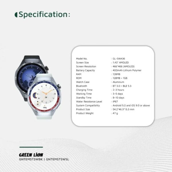 Green Lion Tech Master - Smart Watch Écran AMOLED 1.43’’ & Fonctions Premium – Image 6