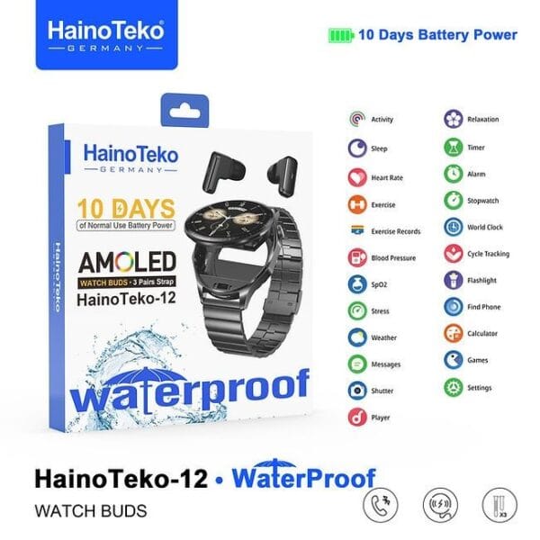 HainoTeko-12 Watch Buds – Smartwatch Waterproof Écran AMOLED & Écouteurs Bluetooth – Image 7
