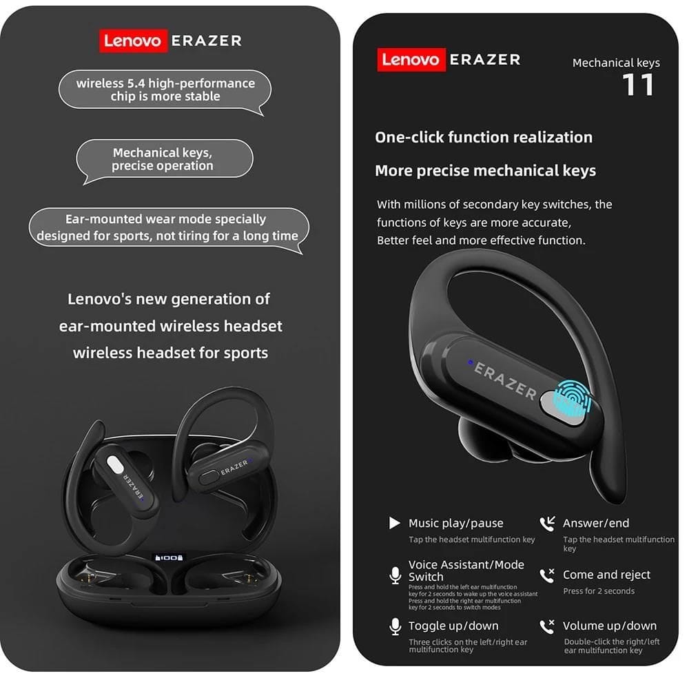 Lenovo Erazer X9 – Écouteurs Bluetooth 5.4 Open-Ear avec Traduction IA pour Sport Lenovo Erazer X9 – Écouteurs Bluetooth 5.4 Open-Ear avec Traduction IA pour Sport – Image 10