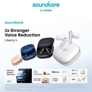 Anker Soundcore Liberty 5 – Écouteurs Bluetooth Premium avec ANC 3.0 & 6 Micros ENC IA