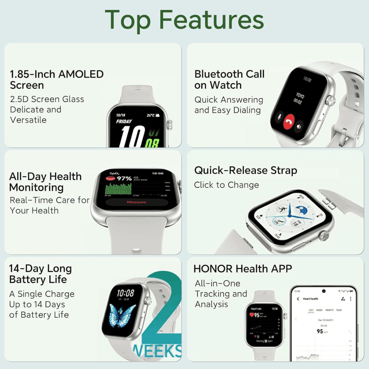 HONOR CHOICE 2i – Smartwatch AMOLED 1.85” | 1ATM | 14 Jours d'Autonomie HONOR CHOICE 2i – Smartwatch AMOLED 1.85” | 1ATM | 14 Jours d'Autonomie – Image 4