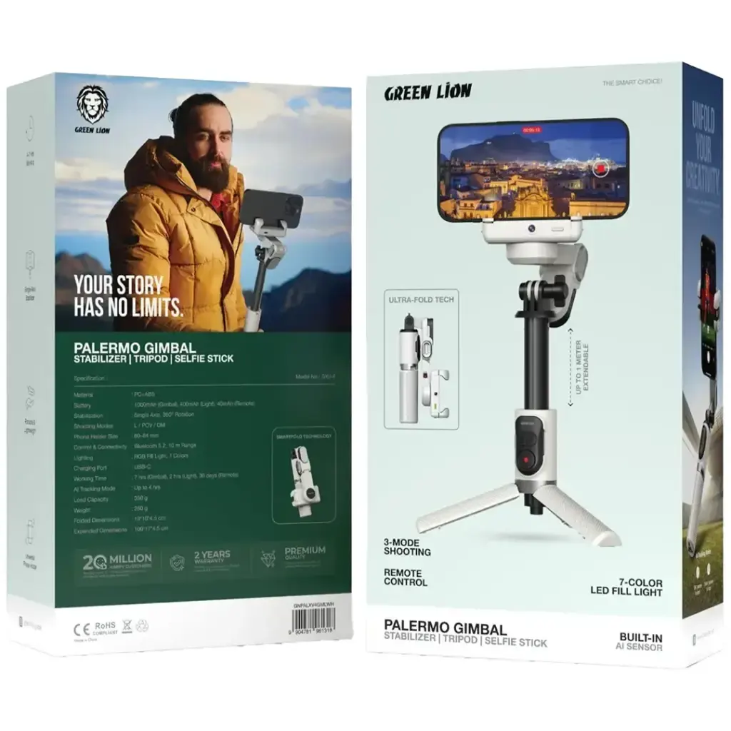 Green Lion Palermo – Trépied Stabilisateur Mono-Axe 360°, Bluetooth 5.2 & LED RGB Green Lion Palermo – Trépied Stabilisateur Mono-Axe 360°, Bluetooth 5.2 & LED RGB – Image 3